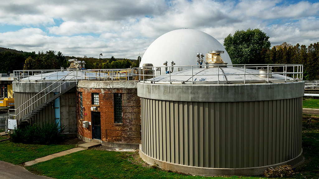 Cortland New York wastewater treatment plant digester covers and tanks