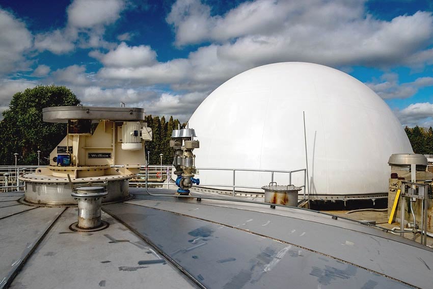 WesTech DuoSphere Dual Membrane digester cover at Cortland New York wastewater treatment plant