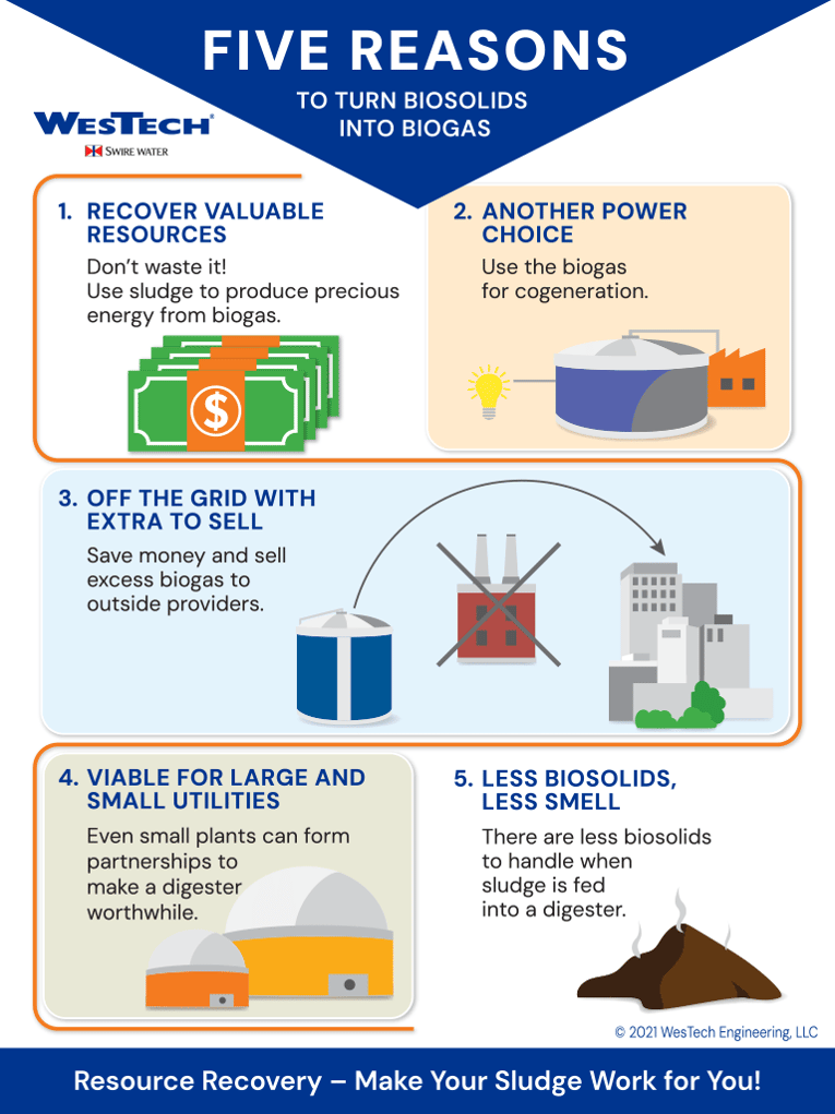 Anaerobic digestion biosolid to biogas infographic