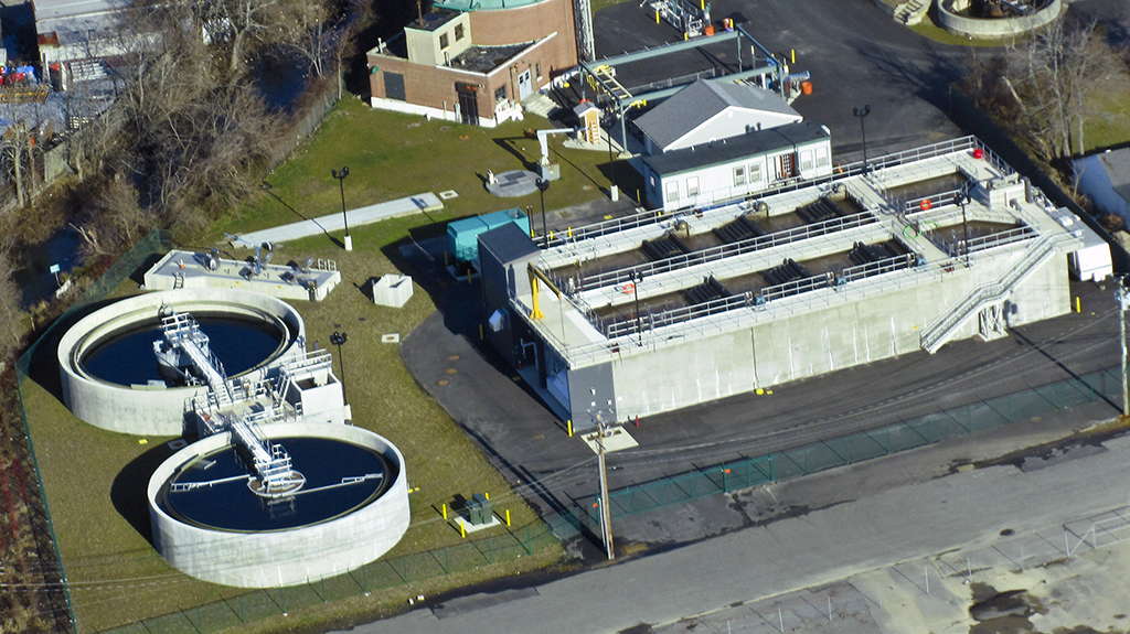 Aerial view of the Village of Patchogue wastewater treatment plant