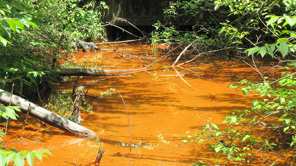 Acid mine drainage in a stream