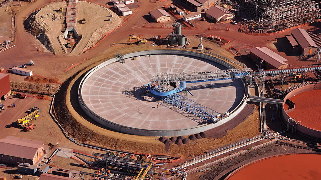 Aerial view of empty Titan Traction thickener at Khumani mine site
