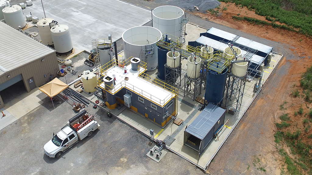 Aerial view of wastewater treatment pilot equipment at Georgia's Plant Bowen