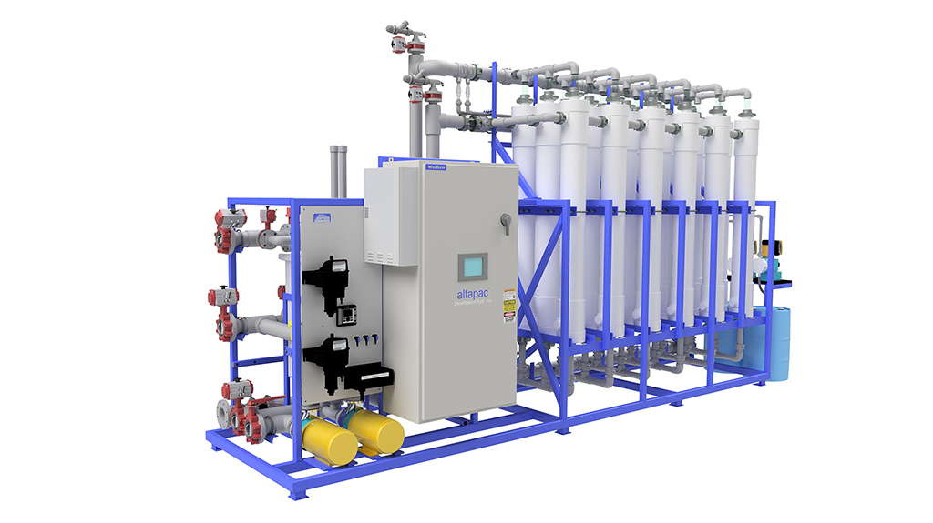 Rendering of an AltaPac ultrafiltration skid with 15 modules