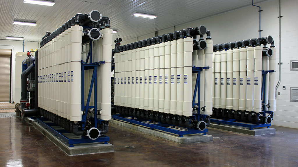 Three skids of ultrafiltration membranes at water treatment plant