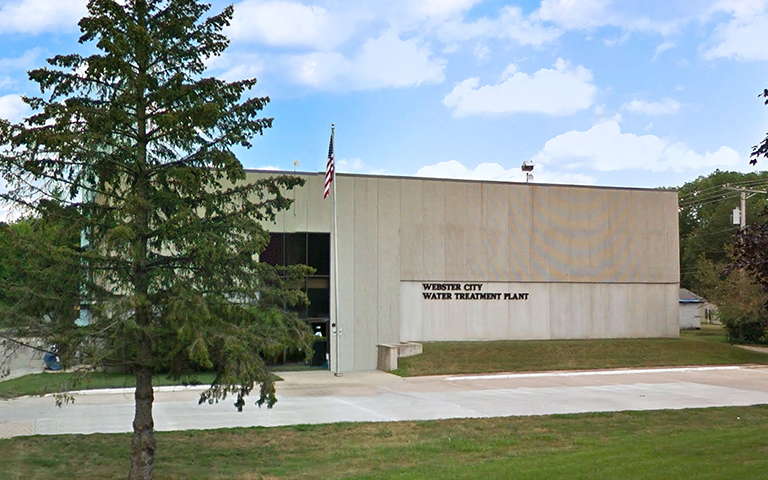 Street view of the Webster City Water Treatment Plant office building