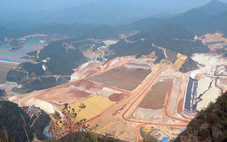 Chinese gold mine location at steep mountain area