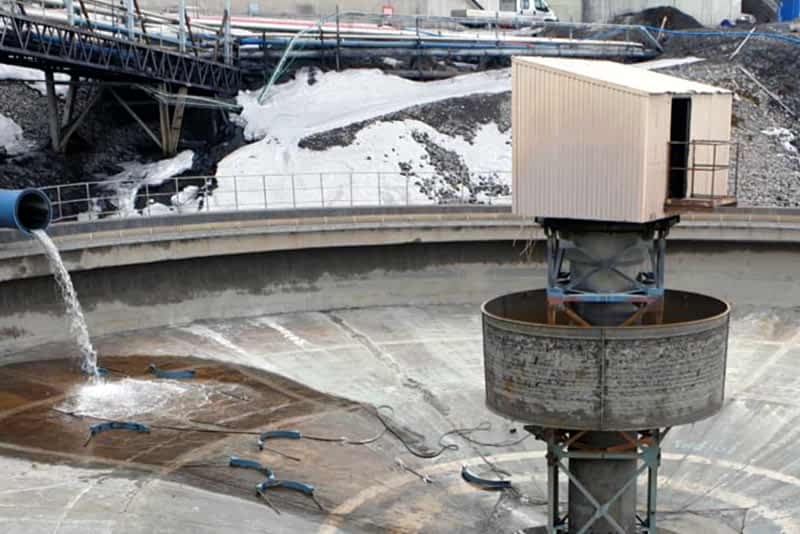Empty thickener basin being prepped for feedwell retrofit
