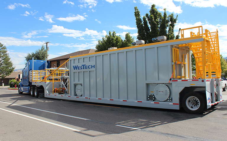 Mobile clarifier system trailer leaving WesTech facilities