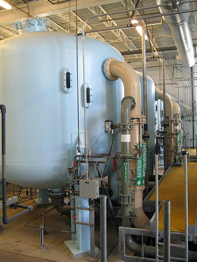 Row of vertical pressure filters at Fallon, Nevada treatment plant