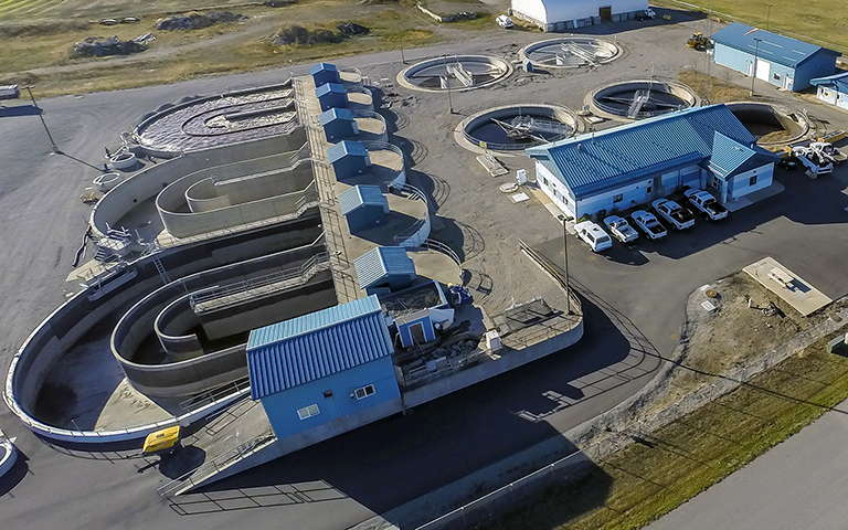 Aerial view of a wastewater treatment plant in Hayden Idaho